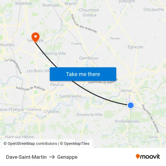Dave-Saint-Martin to Genappe map
