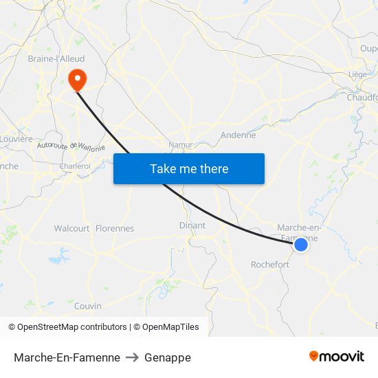 Marche-En-Famenne to Genappe map