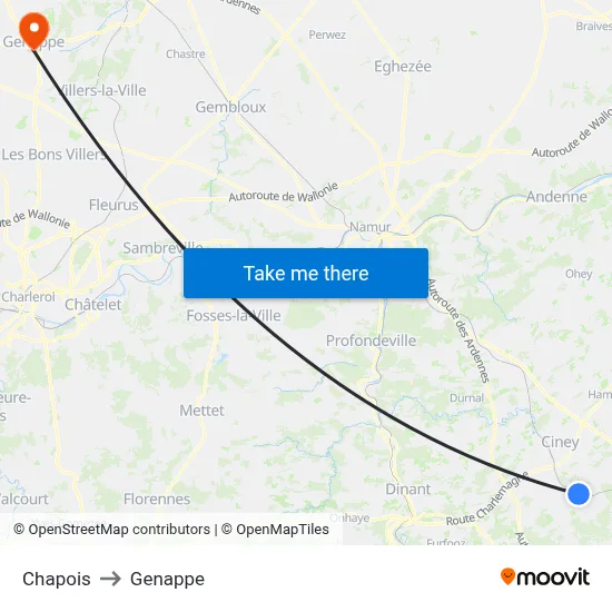 Chapois to Genappe map
