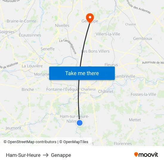 Ham-Sur-Heure to Genappe map