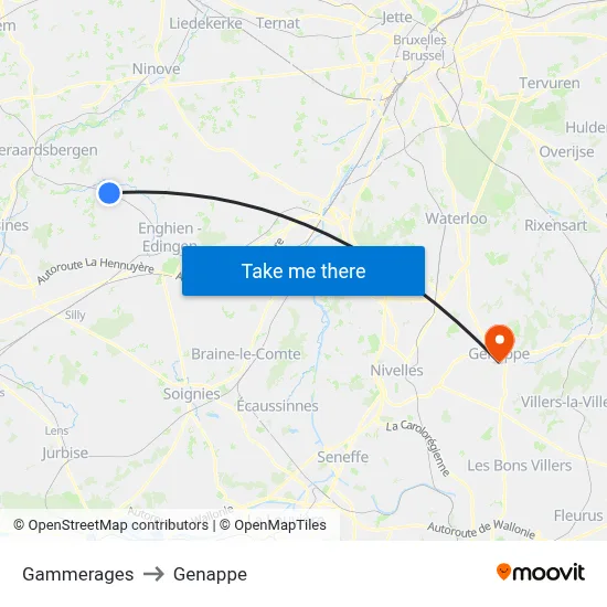 Gammerages to Genappe map