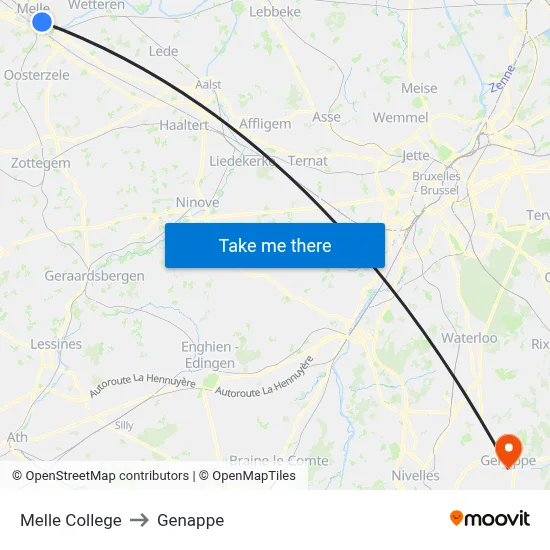 Melle College to Genappe map