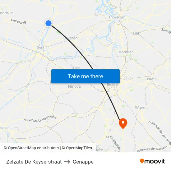 Zelzate De Keyser Street to Genappe map