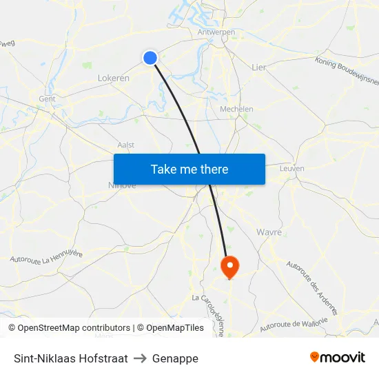 Sint-Niklaas Hof Street to Genappe map