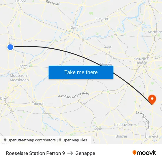 Roeselare Station Platform 9 to Genappe map