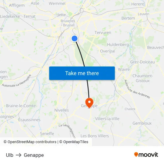 ULB to Genappe map