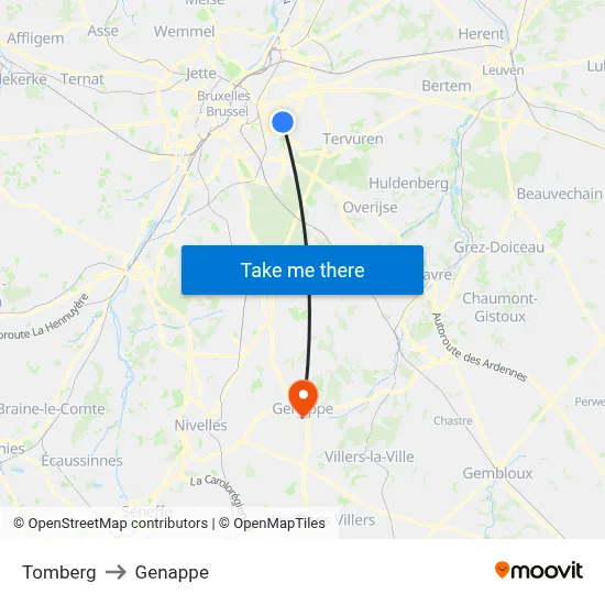 Tomberg to Genappe map
