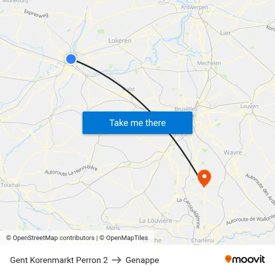 Ghent Grain Market Platform 2 to Genappe map