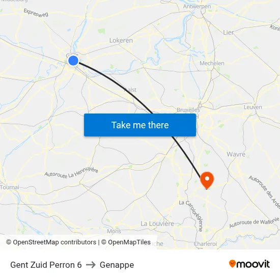Ghent South Platform 6 to Genappe map