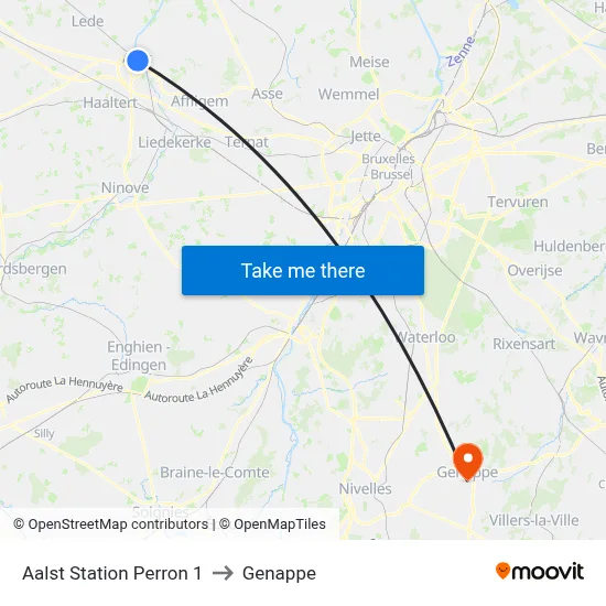 Aalst Station Platform 1 to Genappe map