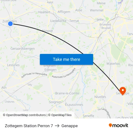 Zottegem Station Platform 7 to Genappe map