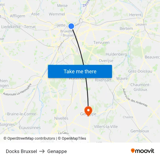 Docks Brussels to Genappe map
