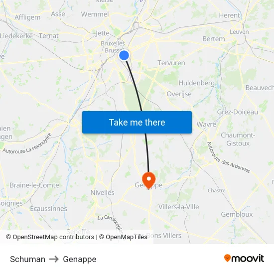 Schuman to Genappe map
