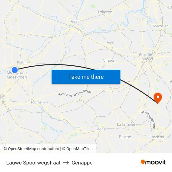 Lauwe Railway Street to Genappe map