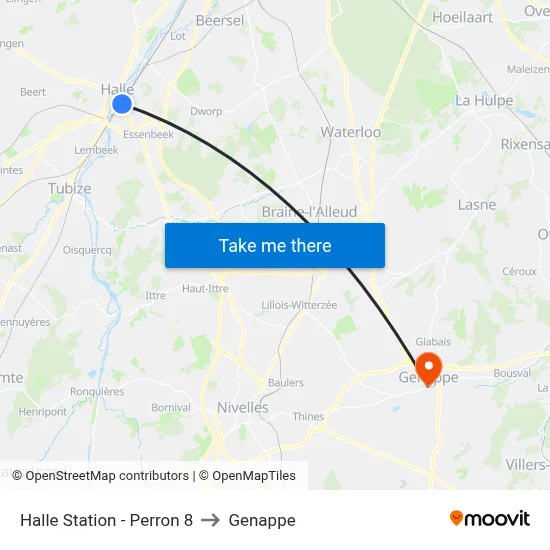 Halle Station - Platform 8 to Genappe map