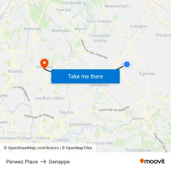Perwez Square to Genappe map