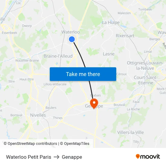 Waterloo Little Paris to Genappe map