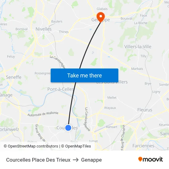 Courcelles Trieux Square to Genappe map