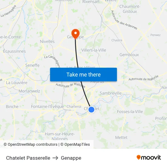Chatelet Footbridge to Genappe map