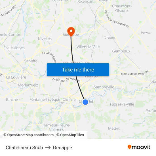 Chatelineau SNCB to Genappe map