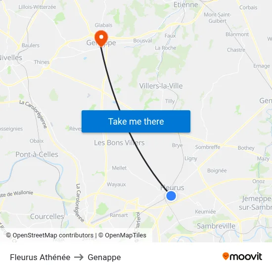 Fleurus High School to Genappe map