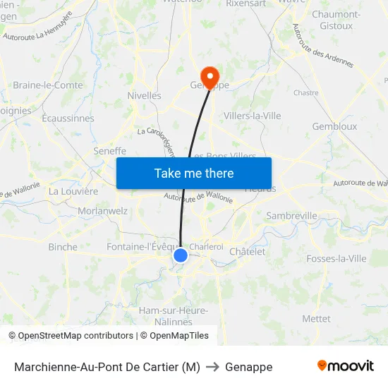 Marchienne-Au-Pont De Cartier (M) to Genappe map