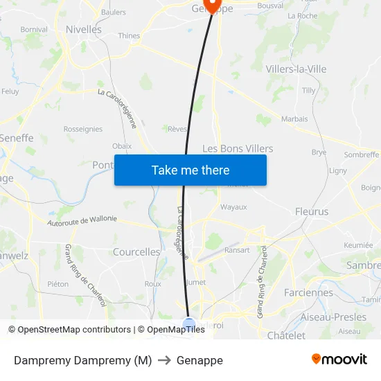 Dampremy Dampremy (M) to Genappe map