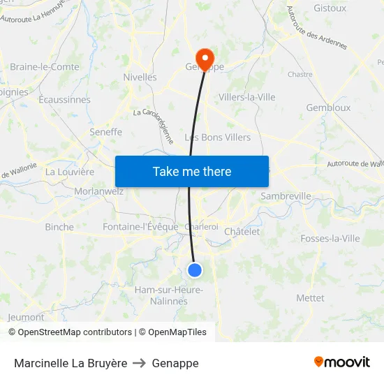Marcinelle La Bruyère to Genappe map