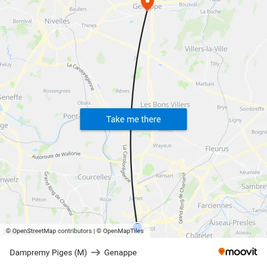 Dampremy Piges (M) to Genappe map