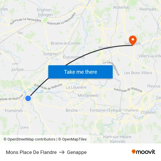 Mons Flanders Square to Genappe map