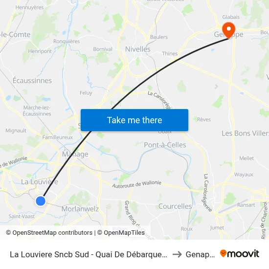 La Louviere South Railway - Disembarkation Platform to Genappe map