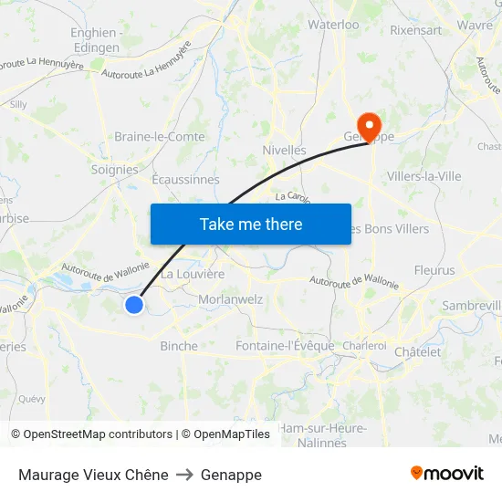 Maurage Old Oak to Genappe map