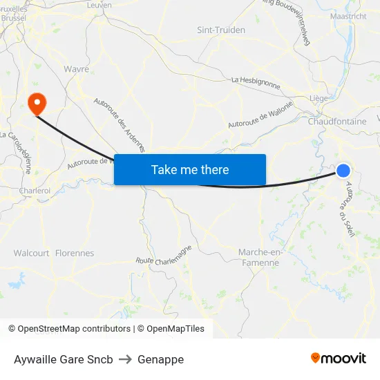 Aywaille Railway Station to Genappe map