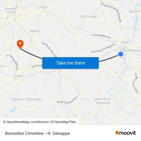 Boncelles Cemetery to Genappe map