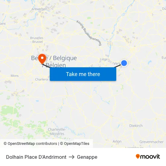 Dolhain Andrimont Square to Genappe map
