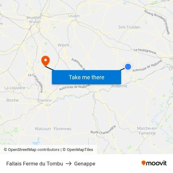 Fallais Tombu Farm to Genappe map