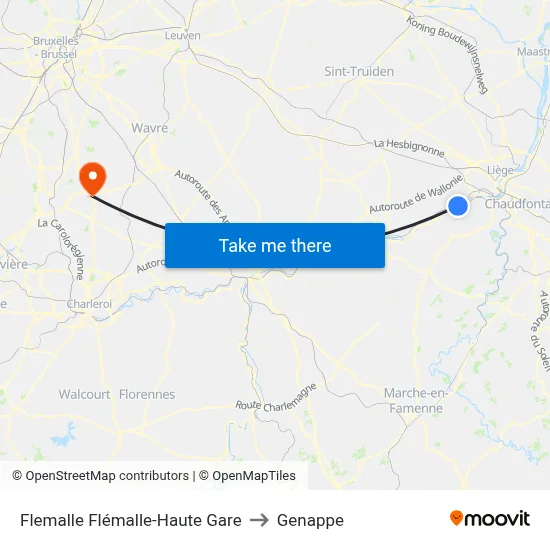 Flemalle Flemalle-Haute Station to Genappe map