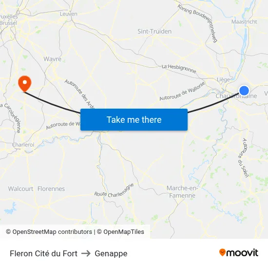 Fleron Fort City to Genappe map