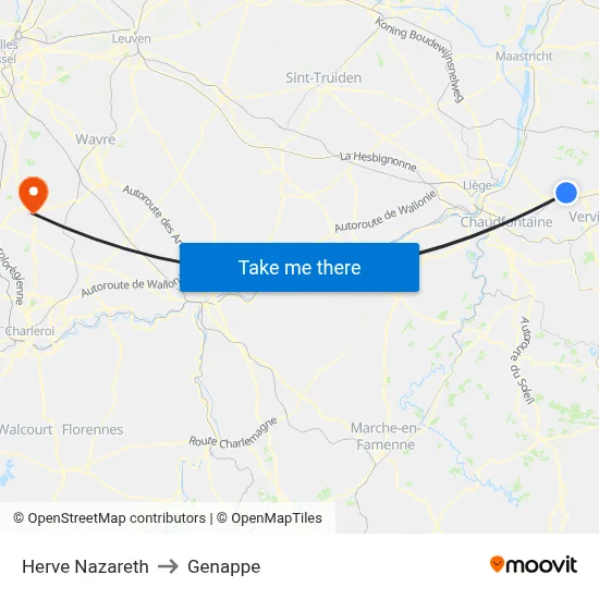Herve Nazareth to Genappe map