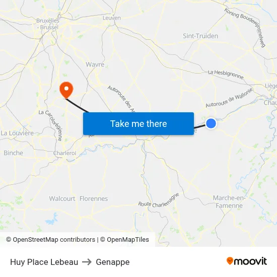 Huy Lebeau Square to Genappe map