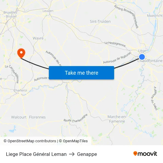 Liege General Leman Square to Genappe map