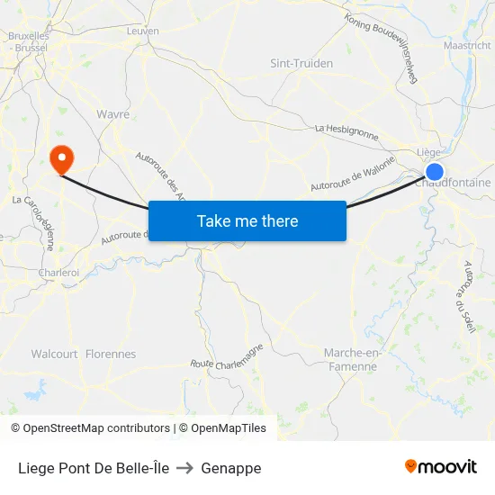Liege Belle-Île Bridge to Genappe map