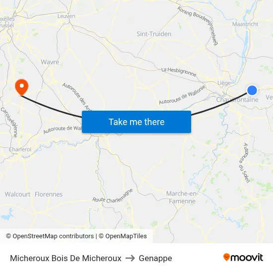 Micheroux Micheroux Woods to Genappe map