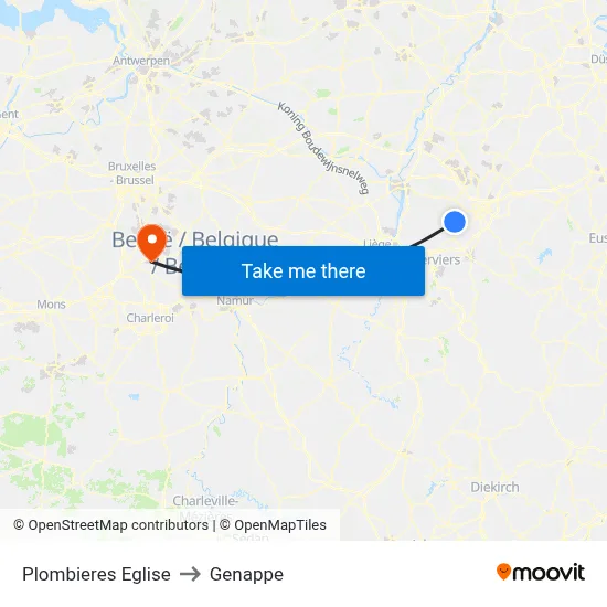 Plombieres Church to Genappe map