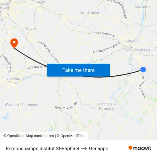 Remouchamps St. Raphael Institute to Genappe map