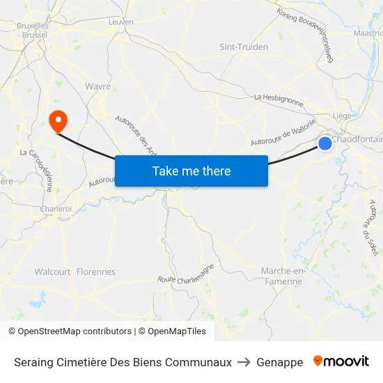 Seraing Municipal Property Cemetery to Genappe map