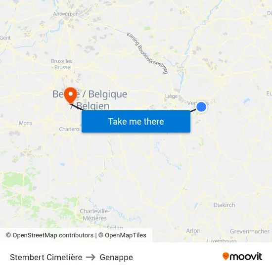 Stembert Cemetery to Genappe map