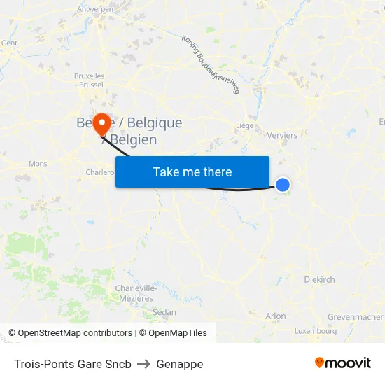 Trois-Ponts Railway Station to Genappe map