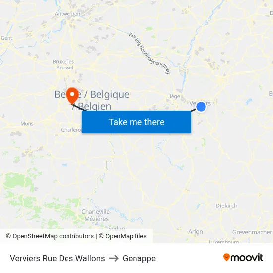 Verviers Walloons Street to Genappe map