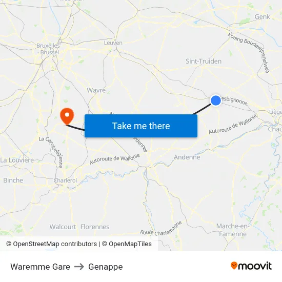 Waremme Station to Genappe map